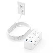 Flat Extension Cord 20ft Flat Plug Power Strip with 6 Outlets 3 USB Ports1 US...