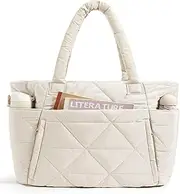 [bagsmart] Tote Bag for Women, Puffy Tote Bag with Zipper, Large Quilted Shoulder Bag with Compartments for Travel