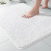 Bytebliss Bathroom Rugs 24x16, Extra Soft Absorbent Chenille Bath Rugs, Non-Slip, Dry Quickly, Machine Washable, Bath Mats for Bathroom Floor, Tub and Shower, White