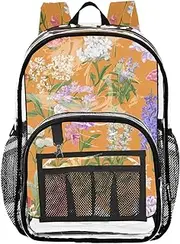 [FRODOTGV] Flower Peony Orange Kids Clear Backpack Clear Book Bag for Adults Transparent Heavy Duty Bag, Flower Peony Orange, 1 size