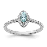 14k White Gold 1/5 Ct. Lab Grown Diamond VS/SI+ G+ and Aquamarine March Birthstone Ring