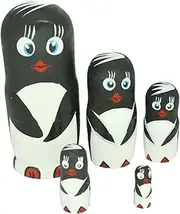 Russian Dolls Nesting Dolls 5 Pcs Handmade Wooden Russian Matryoshka Penguin Shape Nesting Dolls Set, Traditional Home Decoration Stacking Dolls Matryoshka Dolls