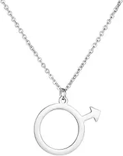 [Mikovivi] Masculine Symbol Necklace, Stainless Steel Male Mens Symbol Pendant Necklace for Men Silver Pendant Necklace for Men Accessories Jewelry, 23.62in, Stainless Steel, No Gemstone