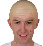 Thick Bald Skin Head Hairless Fake Skull Wig Cap Fancy Dress Costume Cosplay Hat for Men Ladies Halloween Party Yellow