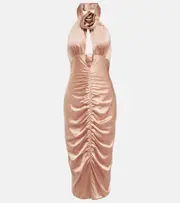 [Alessandra Rich] Alessandra Rich Ruched cutout satin midi dress AU 10 pink