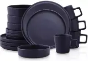 Stone Lain Cleo Stoneware 16-Piece Dinnerware Set, Dark Blue, Service For 4