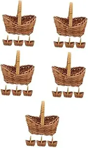 5sets Rattan Flower Basket Weave Decoration Wicker Dollhouse Crib Basket Small Flower Basket Mini Wicker Basket Mini Rattan Woven Baskets Tiny Baskets Handmade Wedding Light 4pcs*5