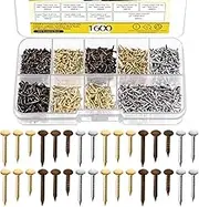 1600Pcs 3 Sizes Small Tiny Nails Assortment Kit, 1x6mm, 1x8mm 1x10mm Tiny Wooden Nails Hardware Tiny Nails Assorted Wall Nails Set for Pictures Hanging Woodworking (Gold Silver Bronze)