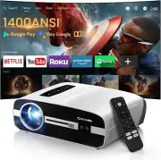 Theater Projector 4K with Google Play, 1400ANSI, Smart Projector with Voice Assi