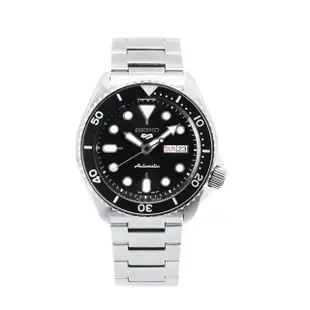 【SEIKO 精工】5 Sports系列 銀框 黑面 不鏽鋼錶帶 自動上鍊機械錶 男錶(SRPD55K1)