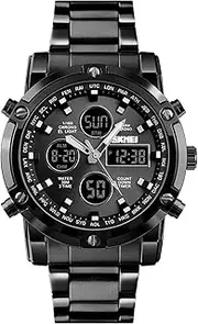 [CNBRO] Men‘s Digital Watch Military Sports Watches Tactical Waterproof Stopwatch Outdoor Analog Watch Alarm Dual Time LED Business Watch Black Silver