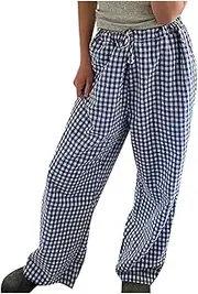 Womens Plaid Pajama Pants Elastic Waist Drawstring Soft PJ Sleep Long Pants Comfy Lounge Pants with Pockets Sleepwear