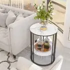 2Tier Rich Emerald Green Small End Tables Marble Top Accent Table with Gold Legs