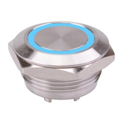 Blue 12V Vandal Resistant Off-(On) Momentary 19mm Short Push Button Switch SPST