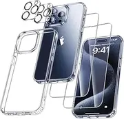 Areaphmet [5 in 1 ] for iPhone 15 Pro Max Case Clear [Anti-Yellowing] with 2Screen Protectors & 2Camera Lens Protectors 10FT Military Grade Drop Tested, Slim Fit Phone Case for iPhone 15 Pro Max
