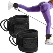 EVO Fitness PAIR of Ankle Straps for Cable Machine, Padded Double D-Rings Cable Kickback Ankle Strap for Kickbacks, Glute Workouts, Leg Extensions, Curls, Adjustable Comfort Ankle Cuff for Gym Accessories