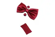 Mens Maroon Matching Bow Tie, Pocket Square & Cuff Links Set