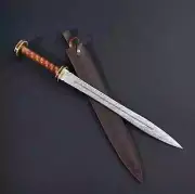 Handmade Damascus Steel Roman Gladius Double Edge Viking Sword Battle Ready
