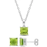 Amour Sterling Silver 3 5/8 CT TGW Square Peridot Earrings & Pendant