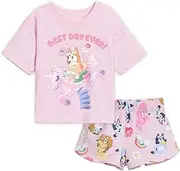 [Bluey] Girls T-Shirt and French Terry Shorts Outfit Set Toddler to Big Kid Sizes (2T - 10-12)
