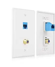 Cable Matters 2-Pack UL Listed 2-Port Coax and Ethernet Wall Plate in White