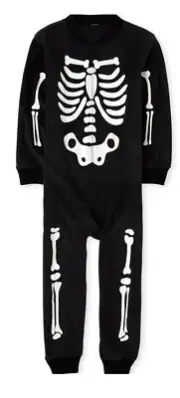 NWT Childrens Place Glow In The Dark Skeleton Halloween Pajama/Costume XL