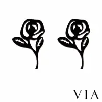 在飛比找momo購物網優惠-【VIA】白鋼耳釘 玫瑰花耳釘/植物系列 單朵玫瑰花造型白鋼