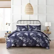 4PCS Quilt/Duvet Cover Flat Sheet Pillowcase Soft Microfiber Bedding Set Navy Blue
