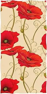 RPLIFE Red Poppy Flowers Warm Beige Beach Towel, Quick Dry Sand Free Beach Towel