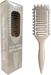 Curl Defining & Detangling Brush for Curly, Wavy, Coily Hair – Reduces Frizz, Defines Curls & Detangles Wet or Dry Hair – Natural Hair Brush for Men, Women & Kids – Non-Slip Grip (Beige)