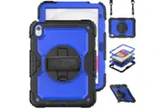WASSUP iPad 10th Gen 10.9 inch 2022 Case with Screen Protector Hand Strap Stand & Shoulder Strap-Blue&Black