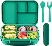 [Amathley] Lunch Box Kids,Bento Box Adult,Leakproof Lunch Containers for Adults/Kids/Toddler,1200ML-4 Compartments bento Lunch Box with Utensil,Microwave & Dishwasher & Freezer Safe (Green)
