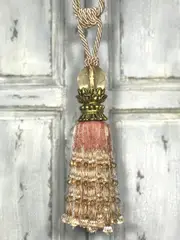 Pair 2 pieces Curtain Tie Backs - 30cm Tassel with beads - Pale Pink / acrylic