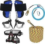 HSSZXFR Tree Climbing Spikes Kit for Tree Work, Tree Climbing Gear with Climbing Belt and 120FT Rope, Wire Core Flip Line Kit with Triple Lock Lanyard Adjuster, Arborist Equipment Set for Climbing