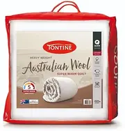 Tontine Australian Wool Quilt Queen Size - Super Warm, Heavy Weight Rating, Natural Cotton Cover, Anti Dust Mites, Moisture and Odour Control, Dry Clean, Australian Made
