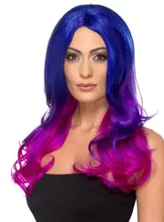 Ombre Womens Blue And Pink Wavy Costume Wig