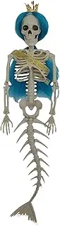 Mermaid Skeleton Ornament, Movable Joints Hang Mermaid Skeleton with Colored Hair, Anatomy Model Decor, Haunted House Decorations, Thrilling Patio Decoration
