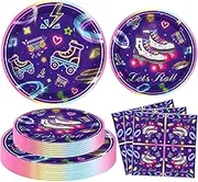 FVEOCR 120 Pack Roller Skating Party Supplies Let's Roll Birthday Supplies Roller Skate Party Tableware Set for Roll Themed Skating Party Decorations Serves 40