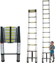 Climb Telescoping Ladder for 8m/ 7m/ 6m/ 5m/ 4m/ 3m/ 2m Rooftops, Aluminium Extension Ladder with Extra Wide Step, 330lbs Max Capacity Interesting Life Warm