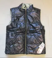 Crewcuts Shiny Silver Navy Blue Reversible Puffer Vest Kids sz 12 NWT Primaloft