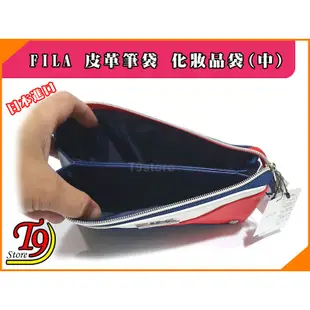 【T9store】日本進口 FILA 皮革筆袋 化妝品袋 (中) (紅色)