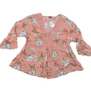 NEW Torrid Size 3 Plus Rayon Multicolor Button-Up Top Desert Sand Floral Crinkle