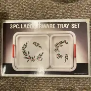 Vintage 3 Piece Lacquerware Tray Set Holly Berries Kmart BRAND NEW