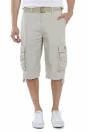 NWT Unionbay Mens sz 46 Belted Messenger Tan Long Cargo Shorts Pockets NEW