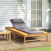 Solid Wood Acacia Lounger - Outdoor Patio Recliner, Folding Sun Chair with Dark Grey Cushion and Pillow for Lawn, Beach or Camping, Gravity Lounge