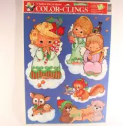 Vintage 12 In. X 17 In. Sheet Angel Christmas Static Window Clings.