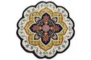 Rug Club-Handmade Floral Wool Rug-Petals 6287-Black-150x150cm