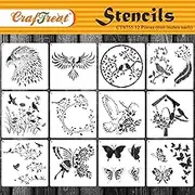 CrafTreat Pack of 12pcs Birds & Butterfly Set Stencils for Painting on Canvas, Wallart, Bullet Journal Notebook and Scrapbook - Reusable 6X6 Set - Stencil for Bedroom Decor - Arts & Crafts Supplies