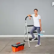 Costway Folding 3 Steps Iron Stepladder with Platform and Handrail