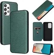 [TiHen] Compatible for Case Samsung Galaxy A53 5G, Flip Carbon Fiber [Drop Tested] Shockproof Stand Anti Fingerprints Cover with Card Slot+Tempered Glass Screen Protector*2-Green